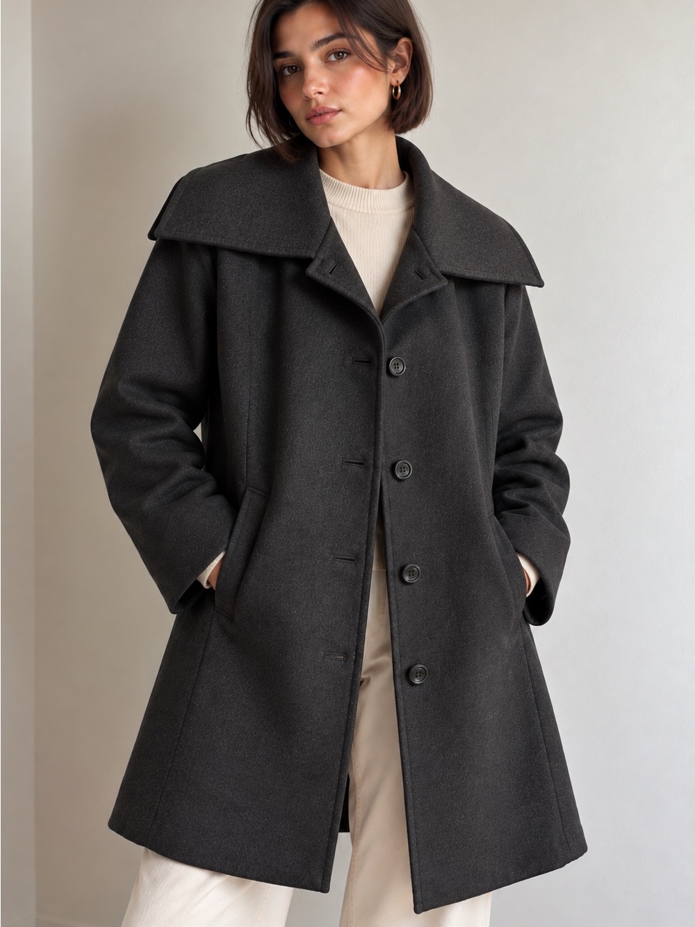 Jessica 60% Wool Dark Charcoal Coat - Classic Button Front Vintage Retro